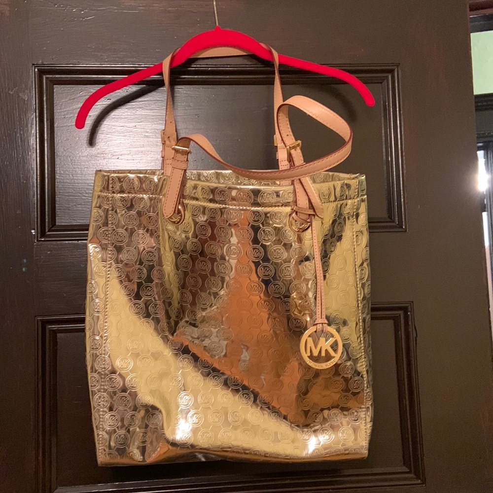 Michael Kors metallic gold stamp tote